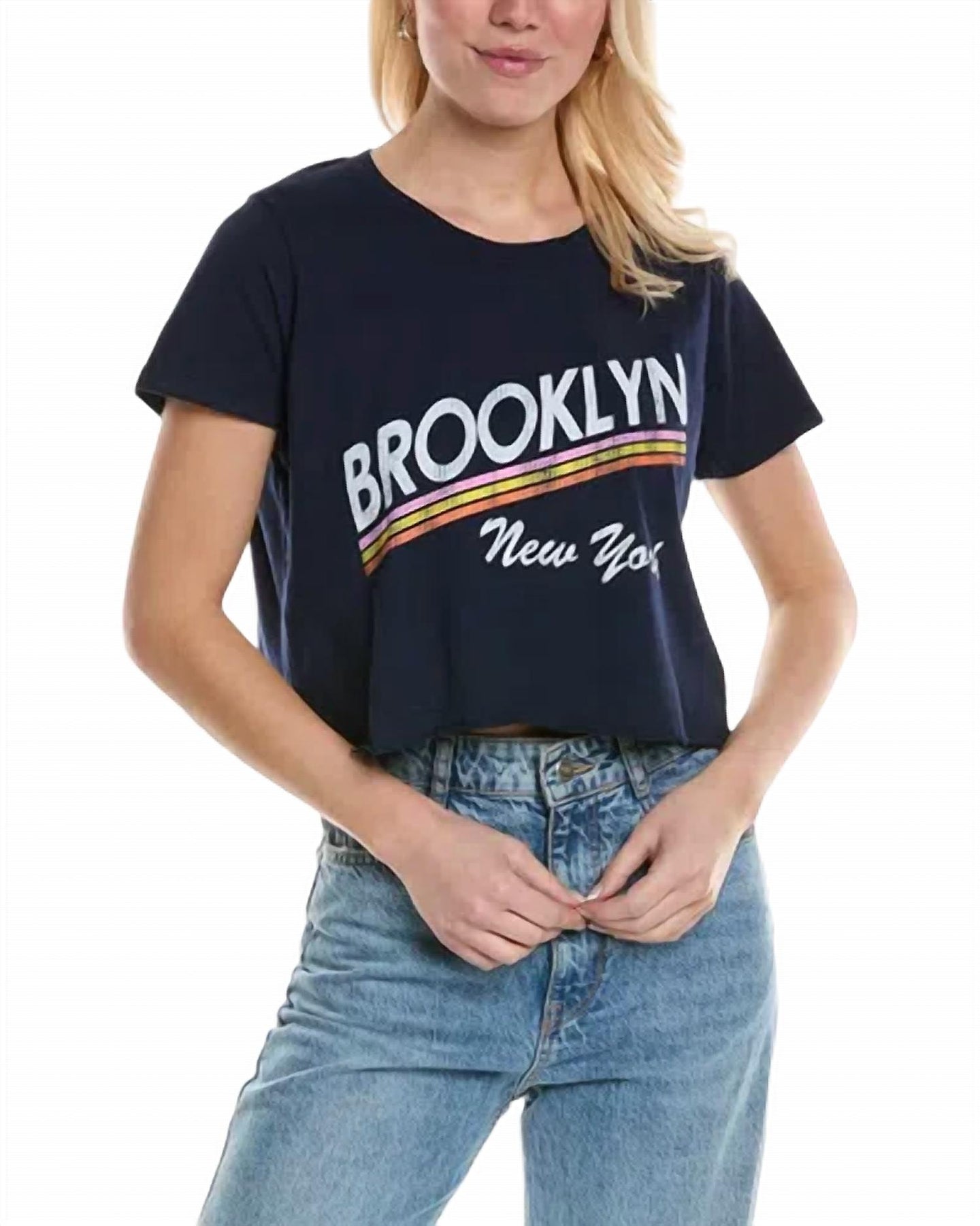 Brooklyn Ny Stripes Cropped Tee In Blue 7827037847612