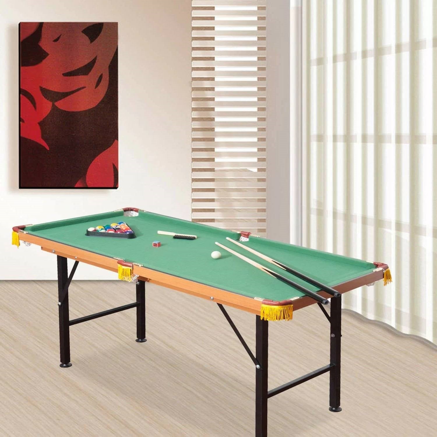 54-inch Green Fleece Top Pool Table Set with Balls Cues and Rack 7707479113788