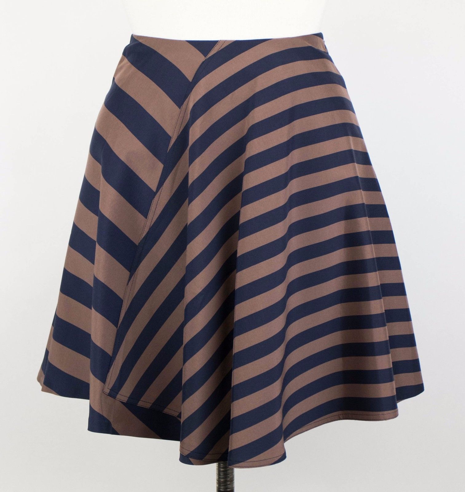 Women's Brown/Navy Blue Silk Blend Flare Skirt