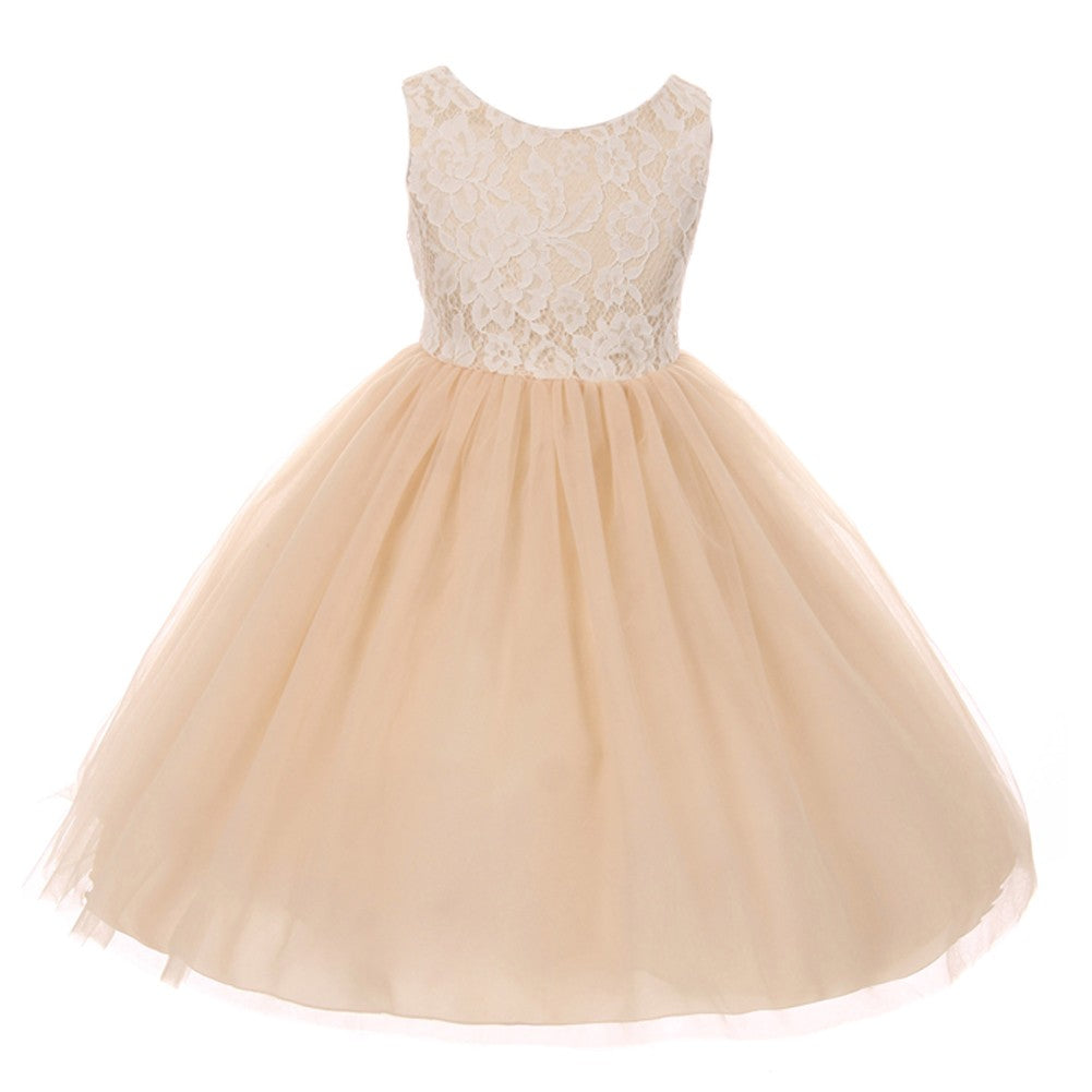 Little Girls Champagne Lace Tulle Sleeveless Easter Dress 2-6