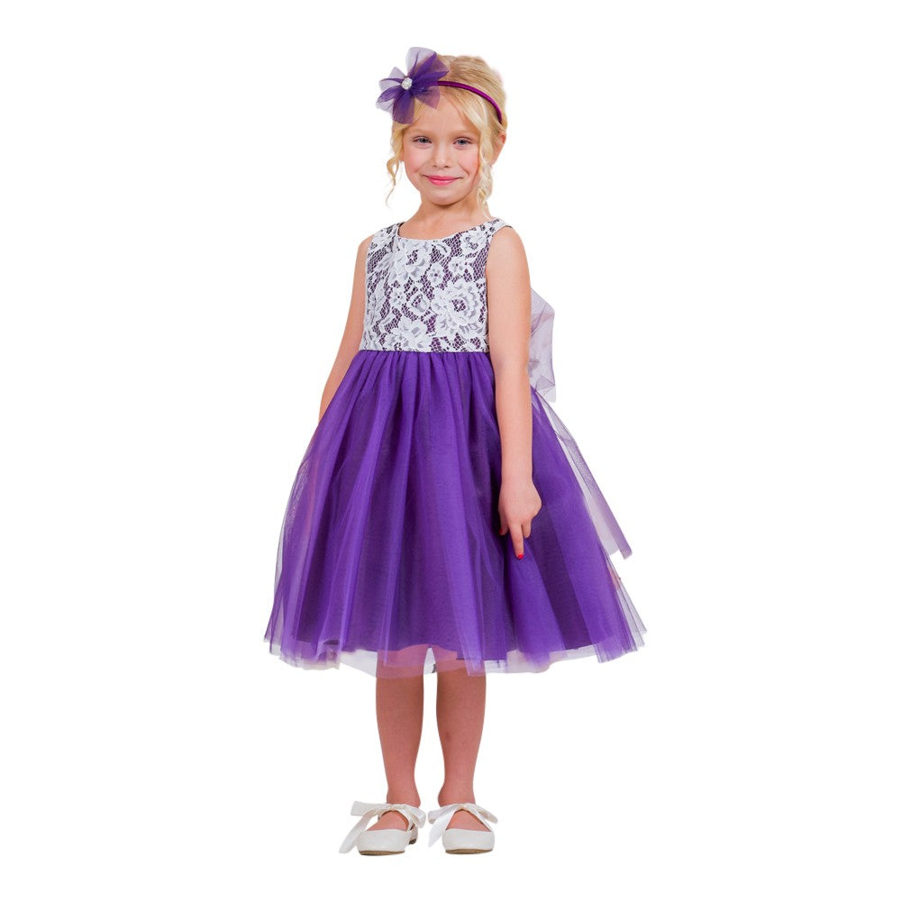 Big Girls Purple Lace Tulle Sleeveless Easter Dress 8-12