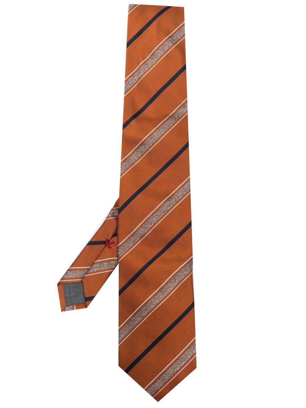 Brunello Cucinelli Burnt Orange Navy Striped Silk Men's Tie