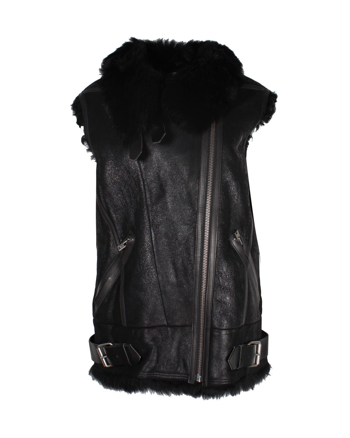 Iro Courtney Fur Lined Vest in Black Leather 7703678058556
