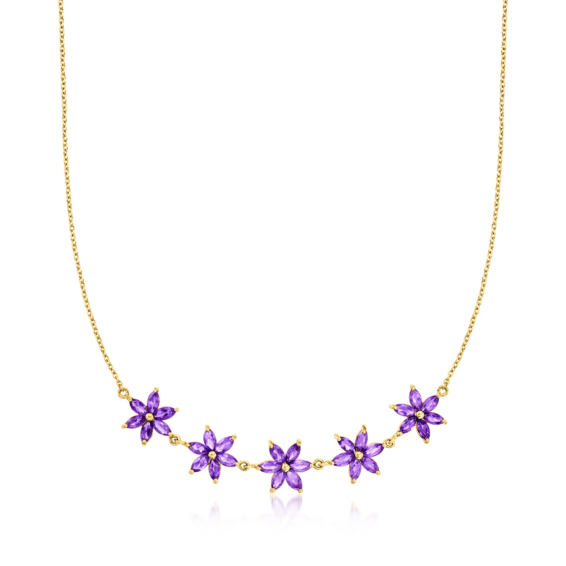 Ross-Simons Amethyst Flower Necklace in 18kt Gold Over Sterling 7670715875388