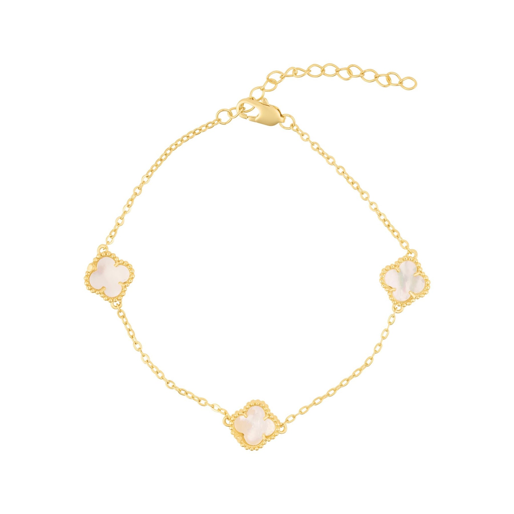 White Mother of Pearl Flower Station Bracelet gold