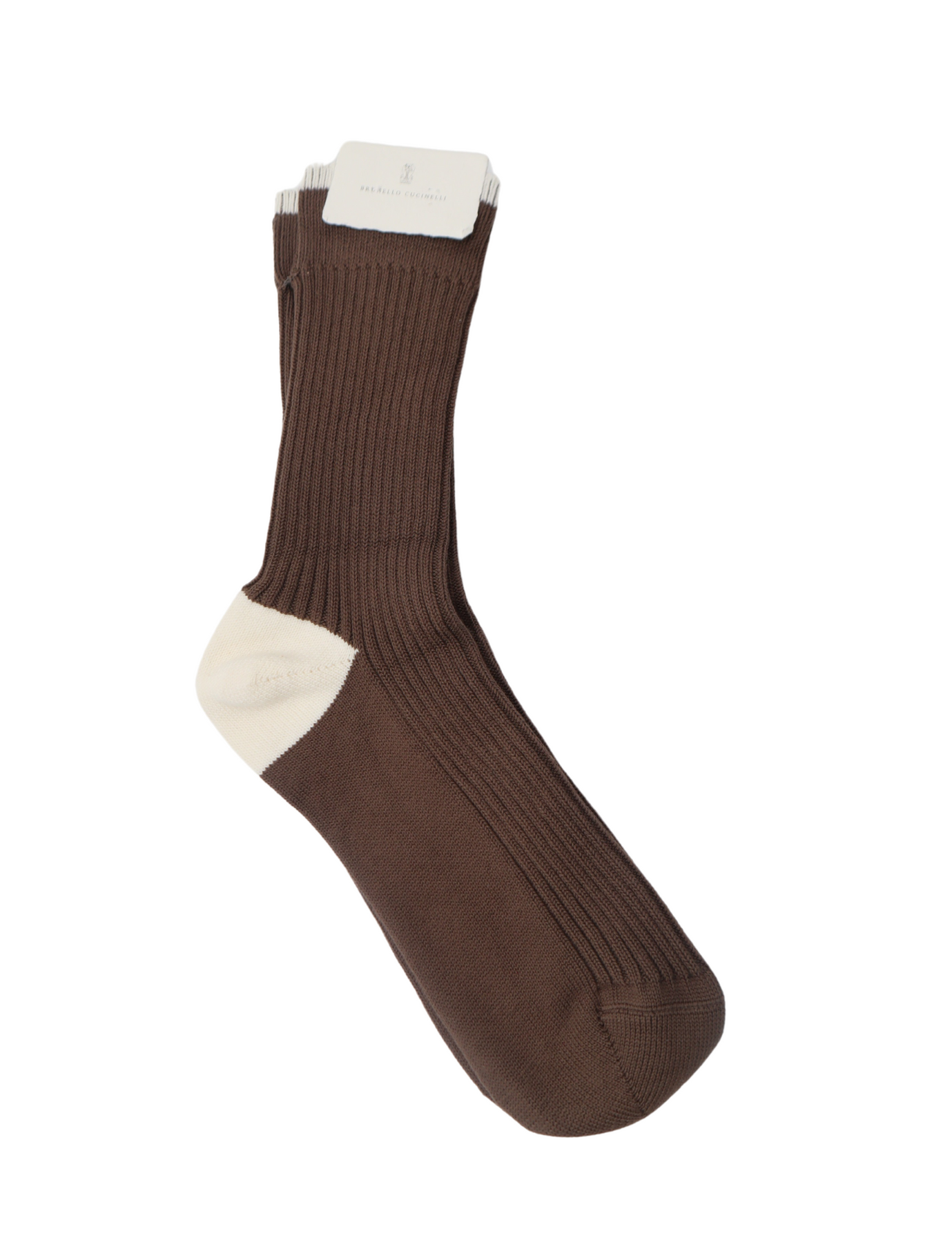 Brunello Cucinelli Men's Brown Ribbed Cotton Socks Beige Contrast
