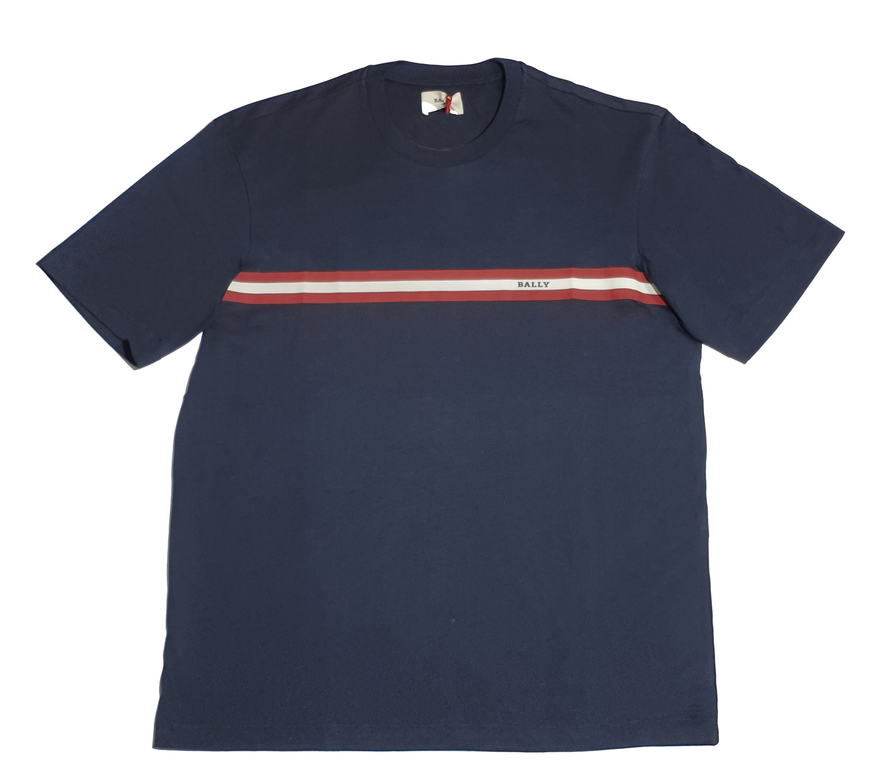Bally 6233735 Men's Navy Blue 100% Cotton Striped Logo T-Shirt 7706099646524