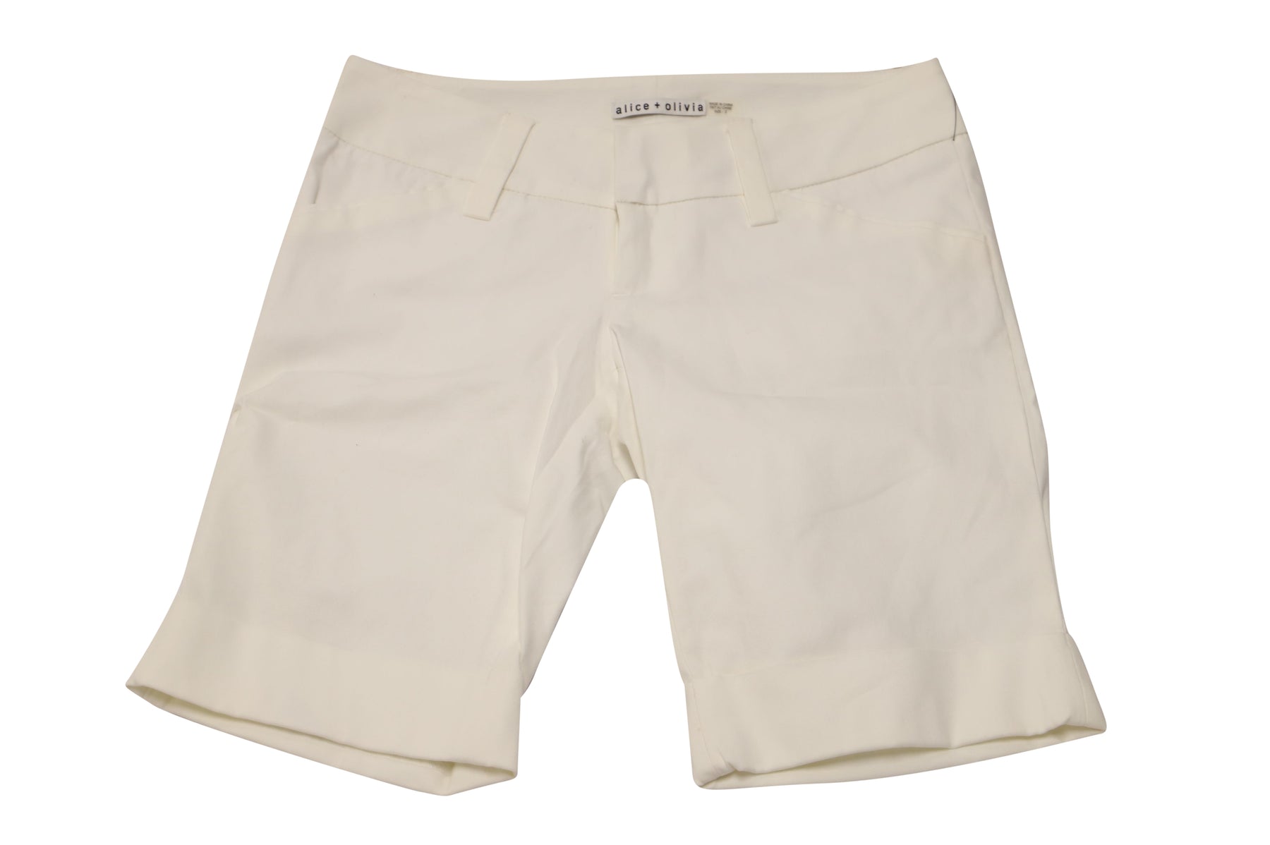 Alice + Olivia Cuffed Bermuda Shorts in White Cotton 7764866400316