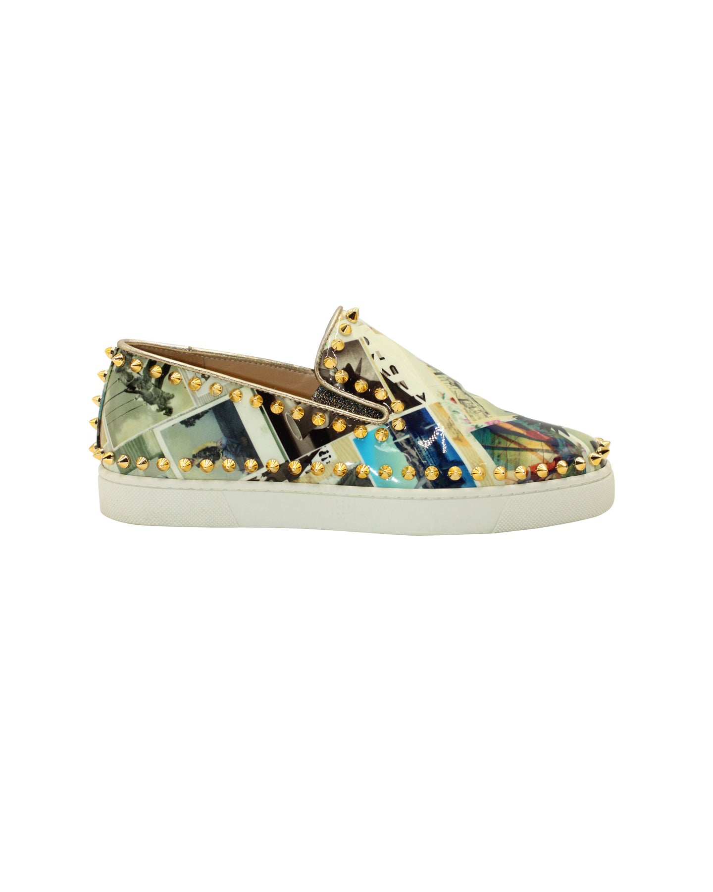 Christian Louboutin Pik Boat Spike Red Sole Sneakers in Multicolor Patent Leather 7748772626492