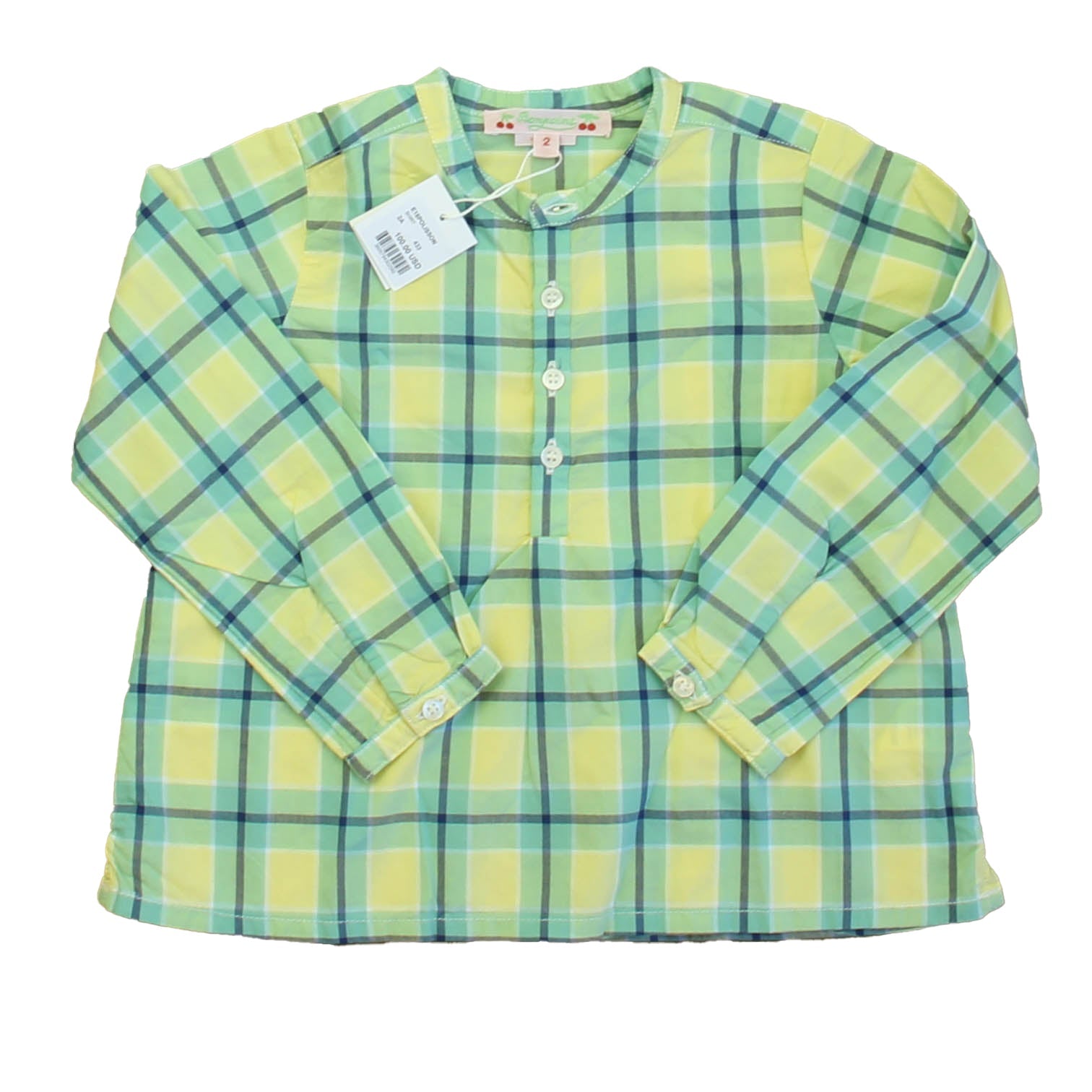 Bonpoint Girls Green | Yellow Plaid Blouse 7805840883772