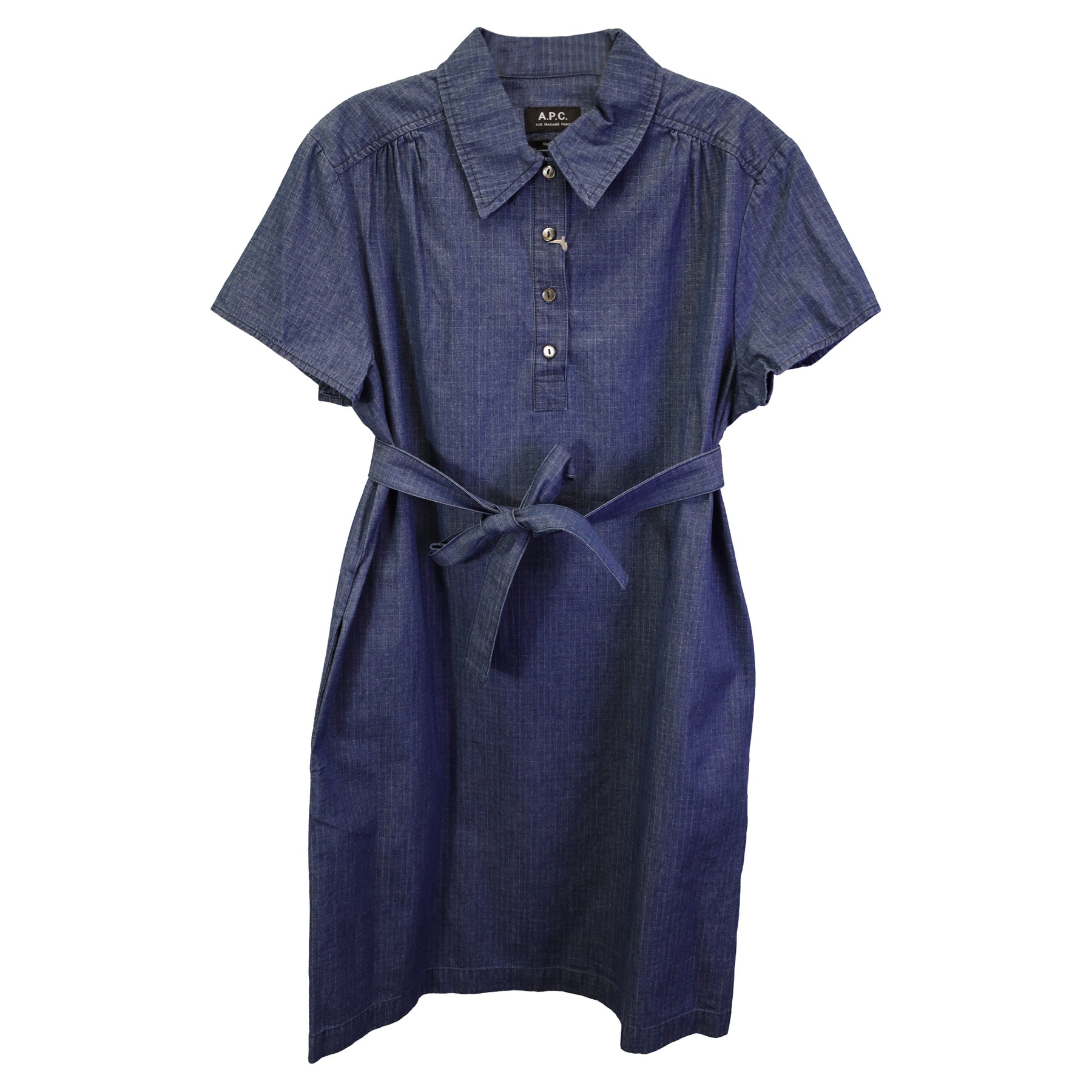 A.P.C. Belted Mini Dress in Blue Cotton Denim 7733683093564