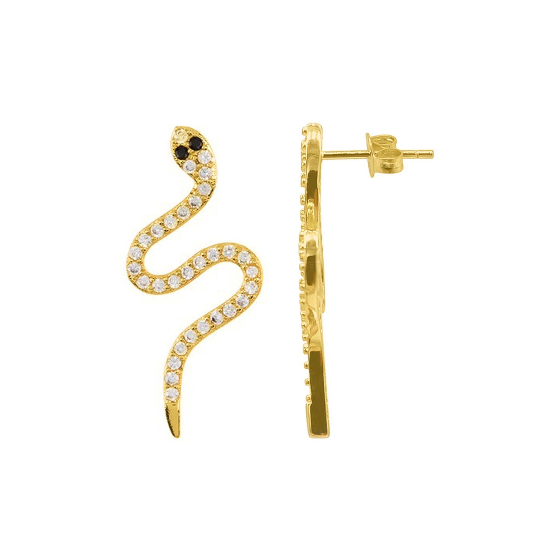 14k Gold Plated Snake Crystal Earrings