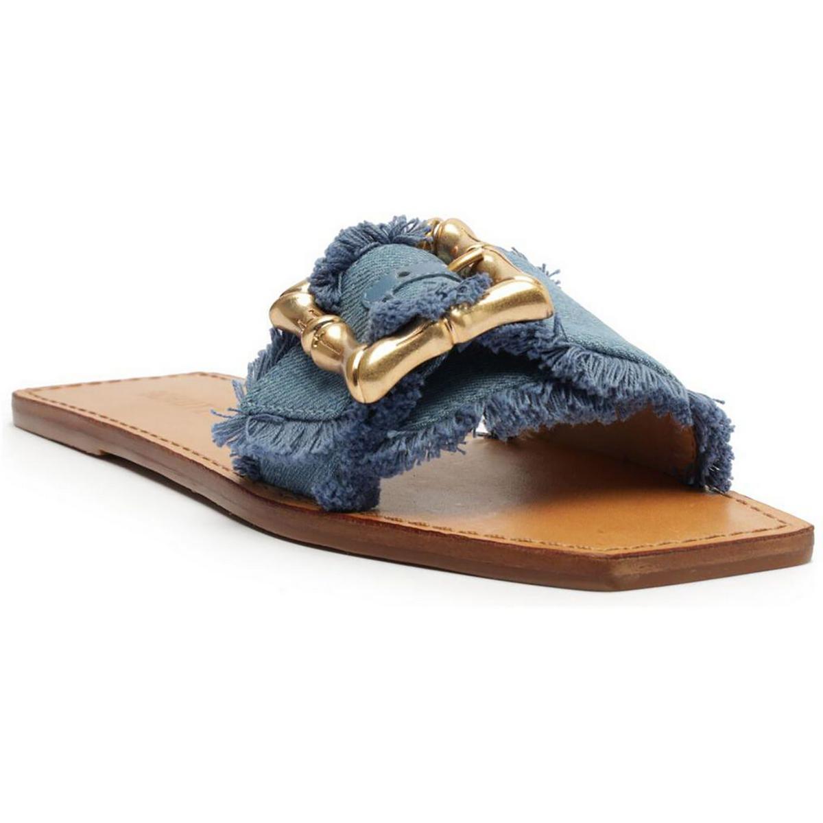 Metallic Denim Slide Sandals