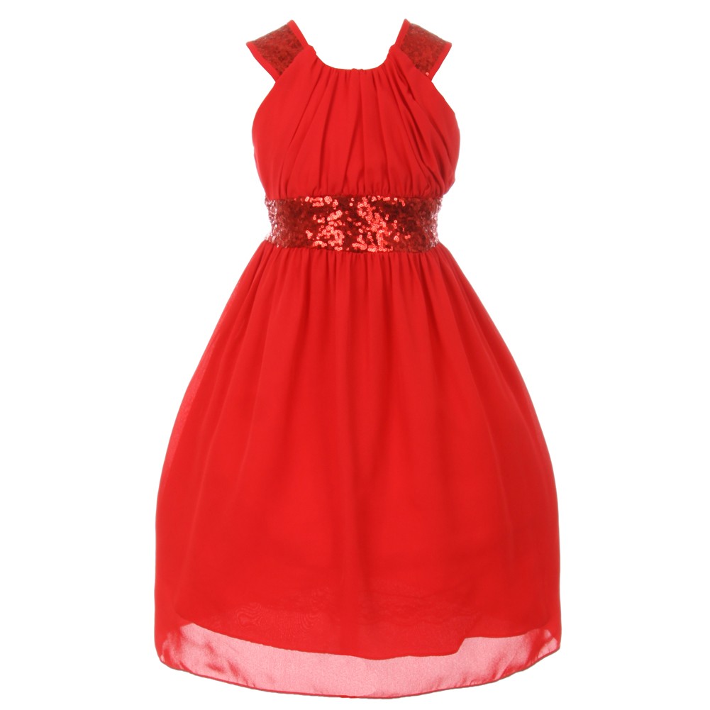 Little Girls Red Dazzling Sequin Pleated Dress 4-6