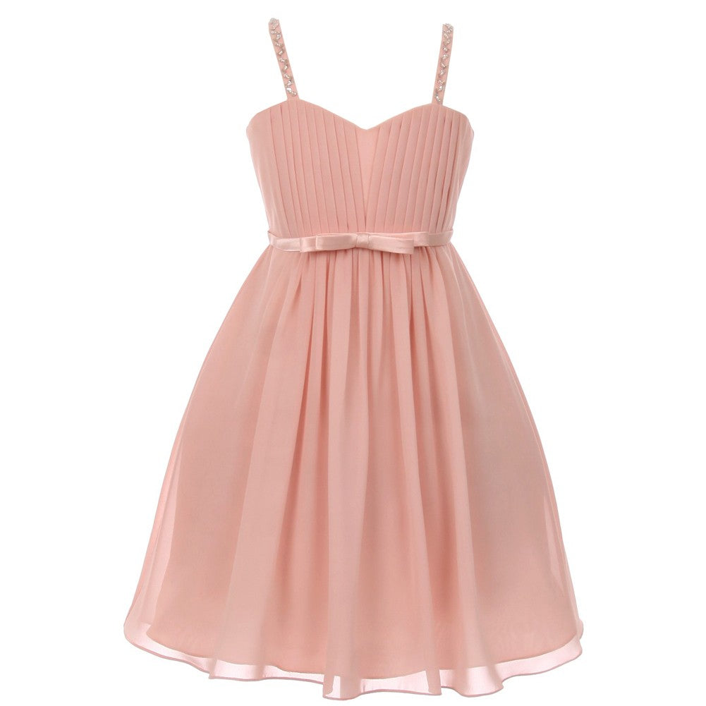 Little Girls Blush Sequin Bead Chiffon Flower Girl Dress 4-6