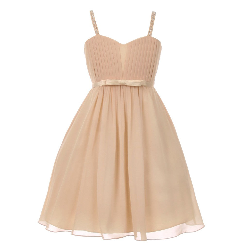 Little Girls Champagne Sequin Bead Chiffon Flower Girl Dress 4-6