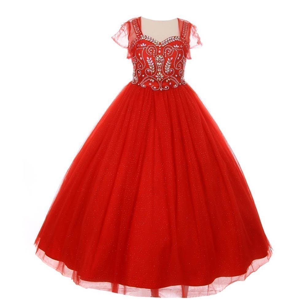 Little Girls Red Bedazzled Rhinestone Tulle Bolero Special Occasion Dress 4-6