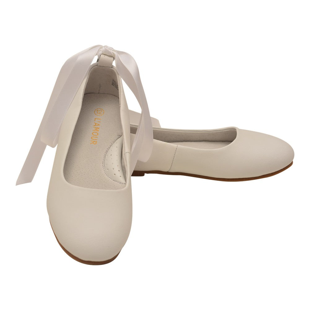Little Girls White Leather Removable Satin Strap Flats 7-10 Toddler