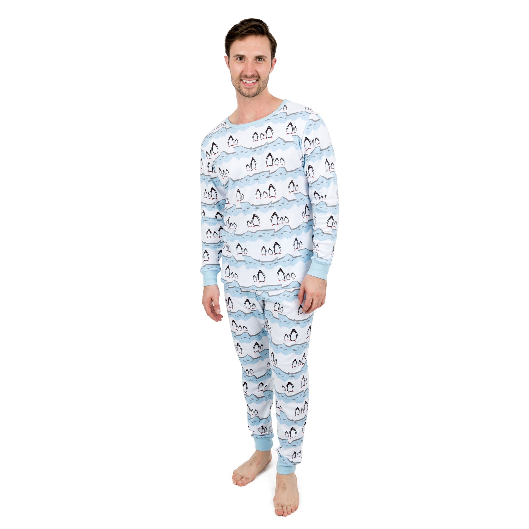 Christmas Mens Two Piece Cotton Pajamas Penguin