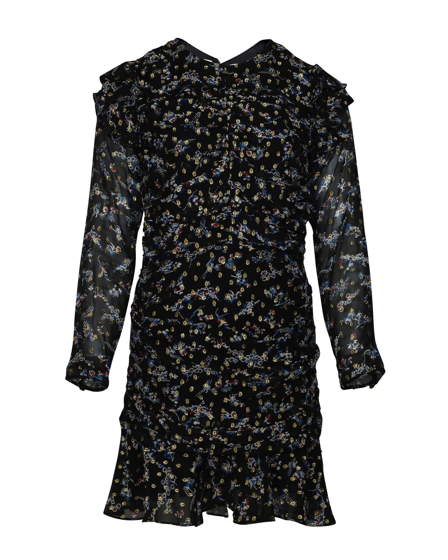 Veronica Beard Parc Ruched Floral Dress in Black Print Silk