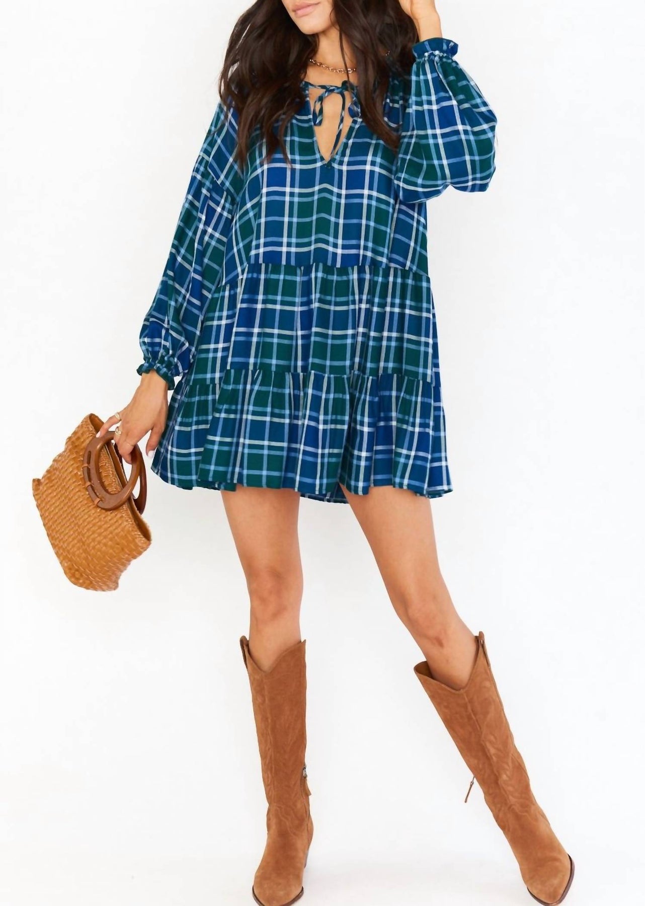 Ainsley Mini Dress In Green Plaid