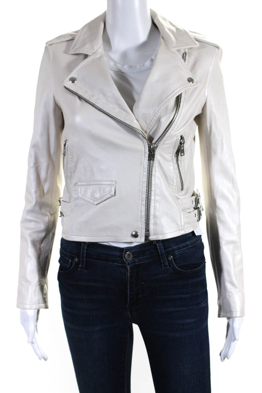 IRO Womens Leather Long Sleeves Ashville Motorcycle Jacket White 7833398673468