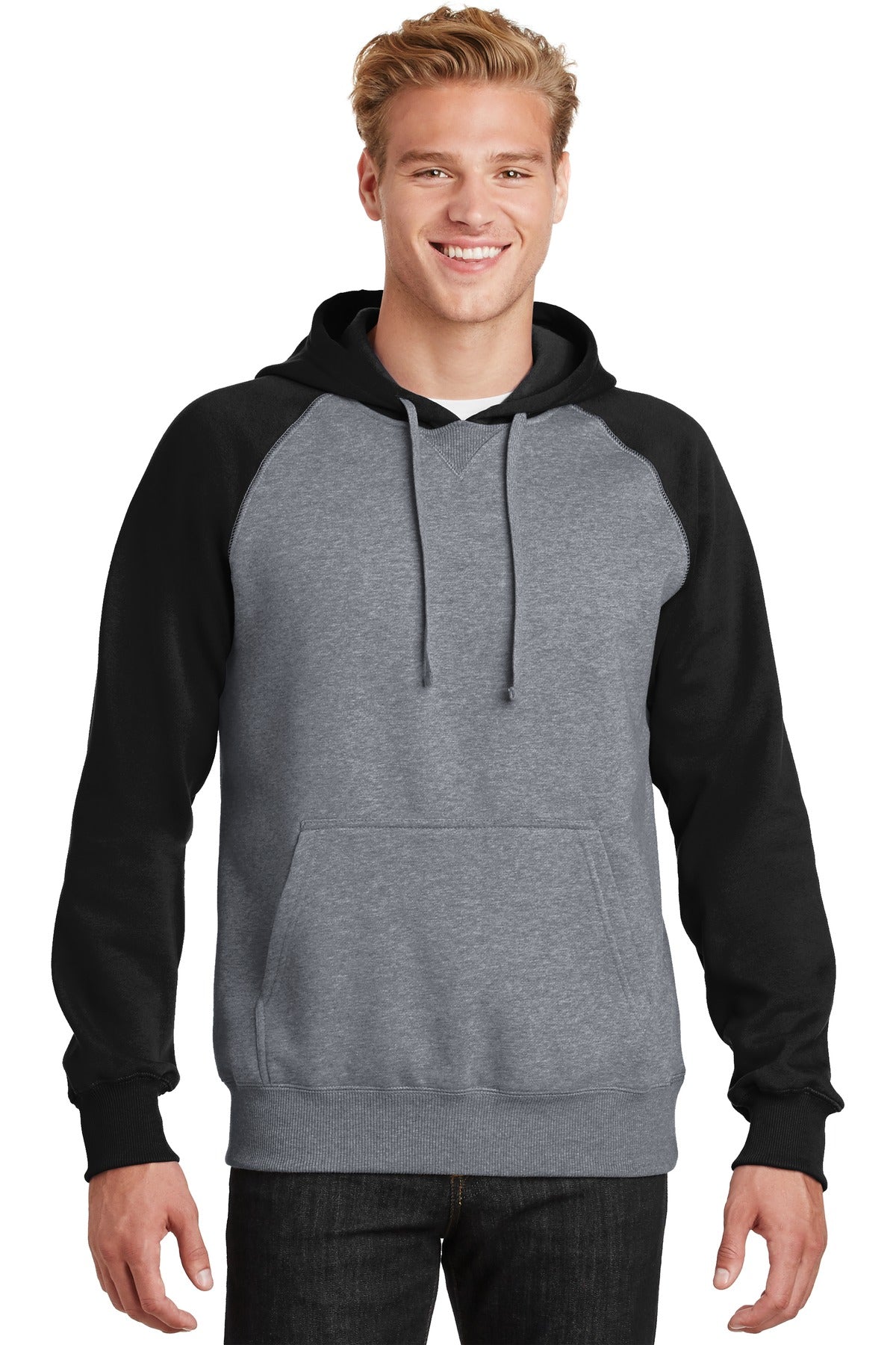 Sport-Tek Men's Raglan Colorblock Pullover Hooded Sweatshirt