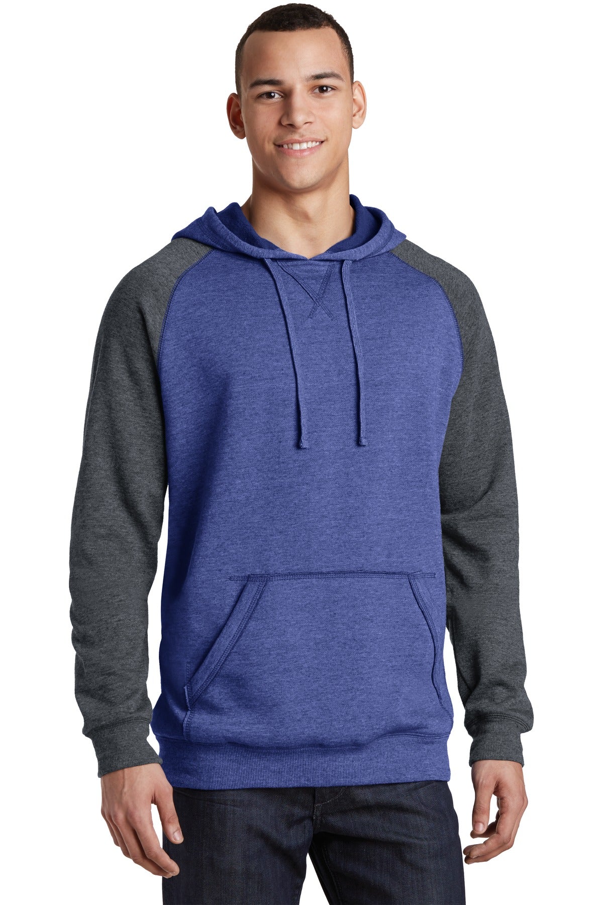 District Young Men's Lightweight Fleece Raglan Hoodie. DT196