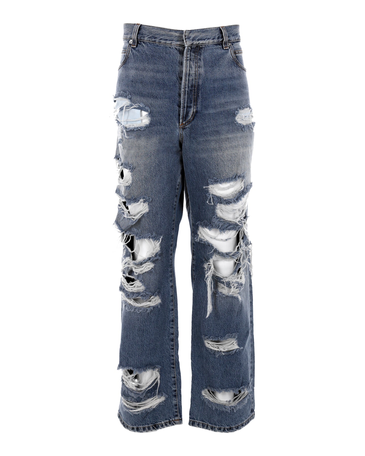 Balmain Distressed Jeans in Blue Cotton Denim 7748911398972