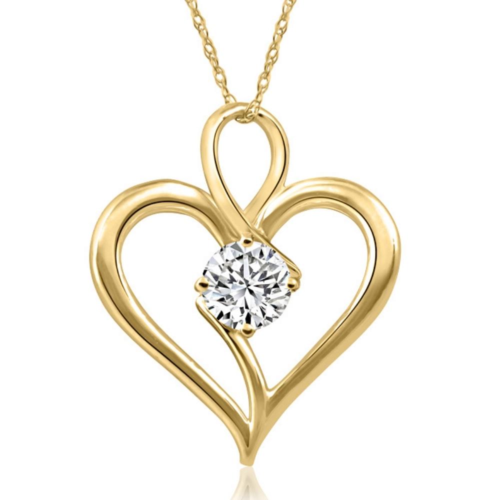 3/4Ct Diamond Solitaire Heart Necklace in Yellow Gold Pendant