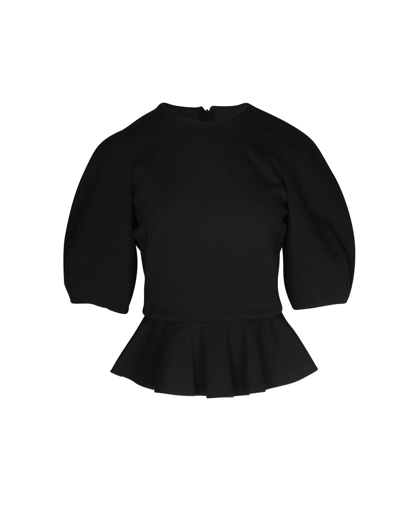 Alexander McQueen Round Sleeve Peplum Top in Black Wool 7703679696956