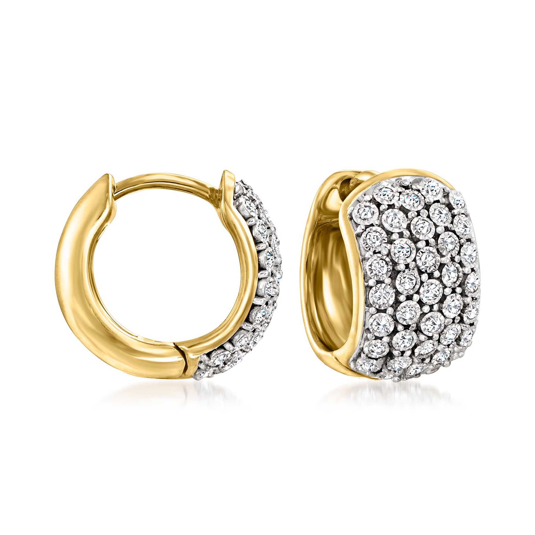 Ross-Simons Pave Diamond Huggie Hoop Earrings in 18kt Gold Over Sterling