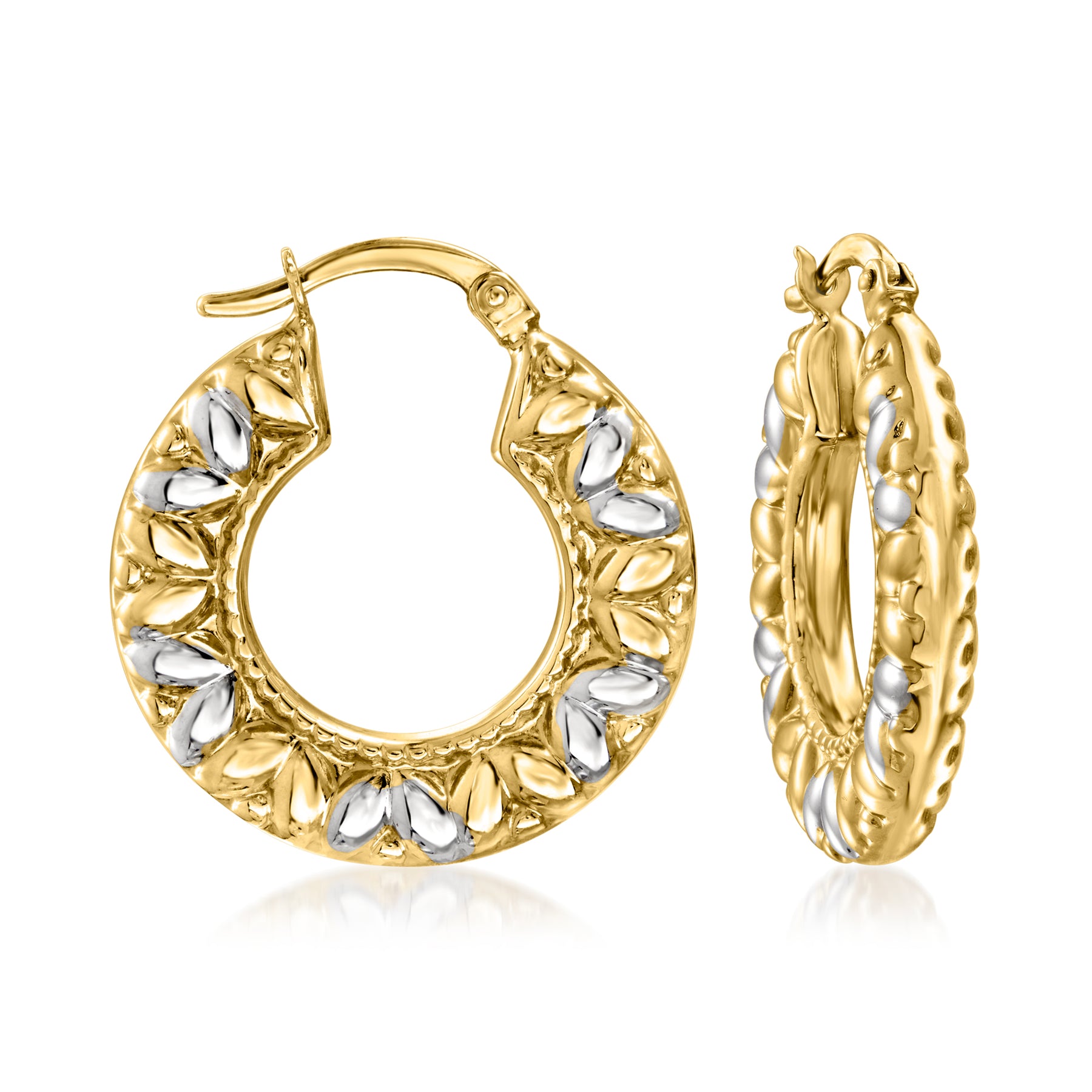 Ross-Simons 14kt 2-Tone Gold Oval-Pattern Hoop Earrings