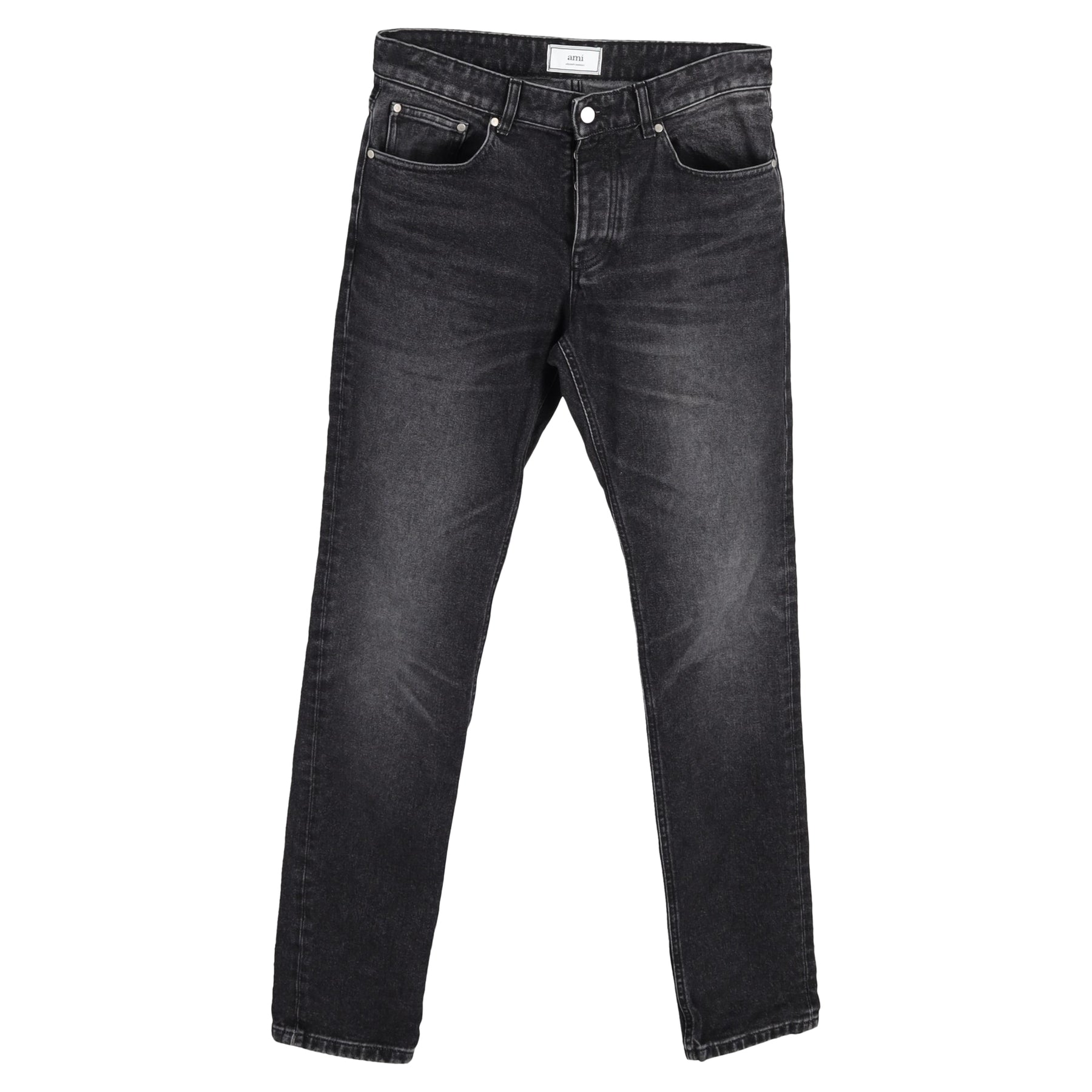 Ami Washed Straight-Leg Jeans in Black Cotton Denim 7833193873468