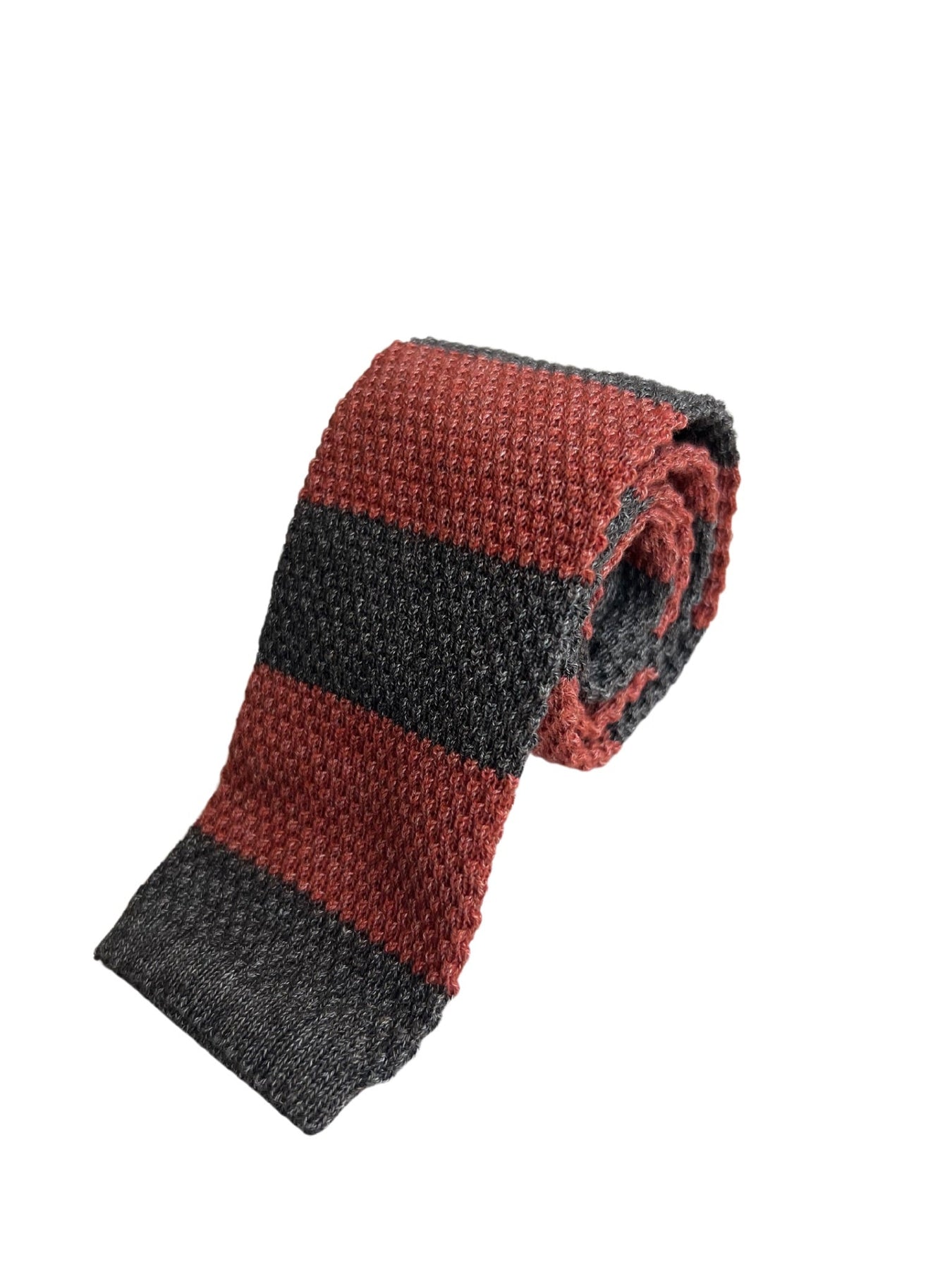 Brunello Cucinelli Red Grey Striped Men's Knitted Square End Tie