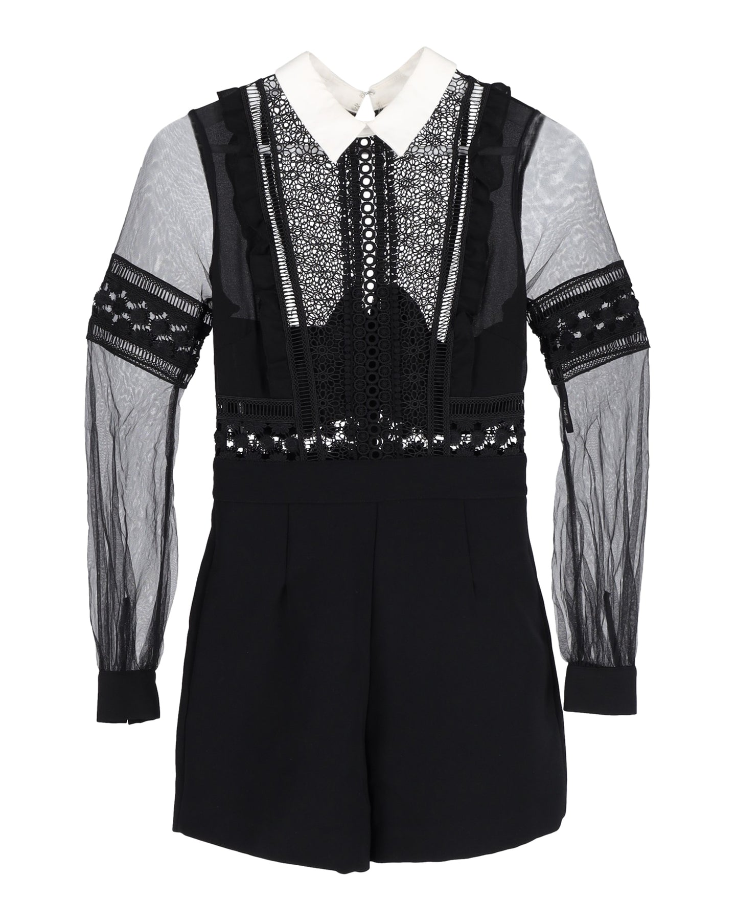 Self-Portrait Sheer Sleeve Mini Dress in Black Polyester