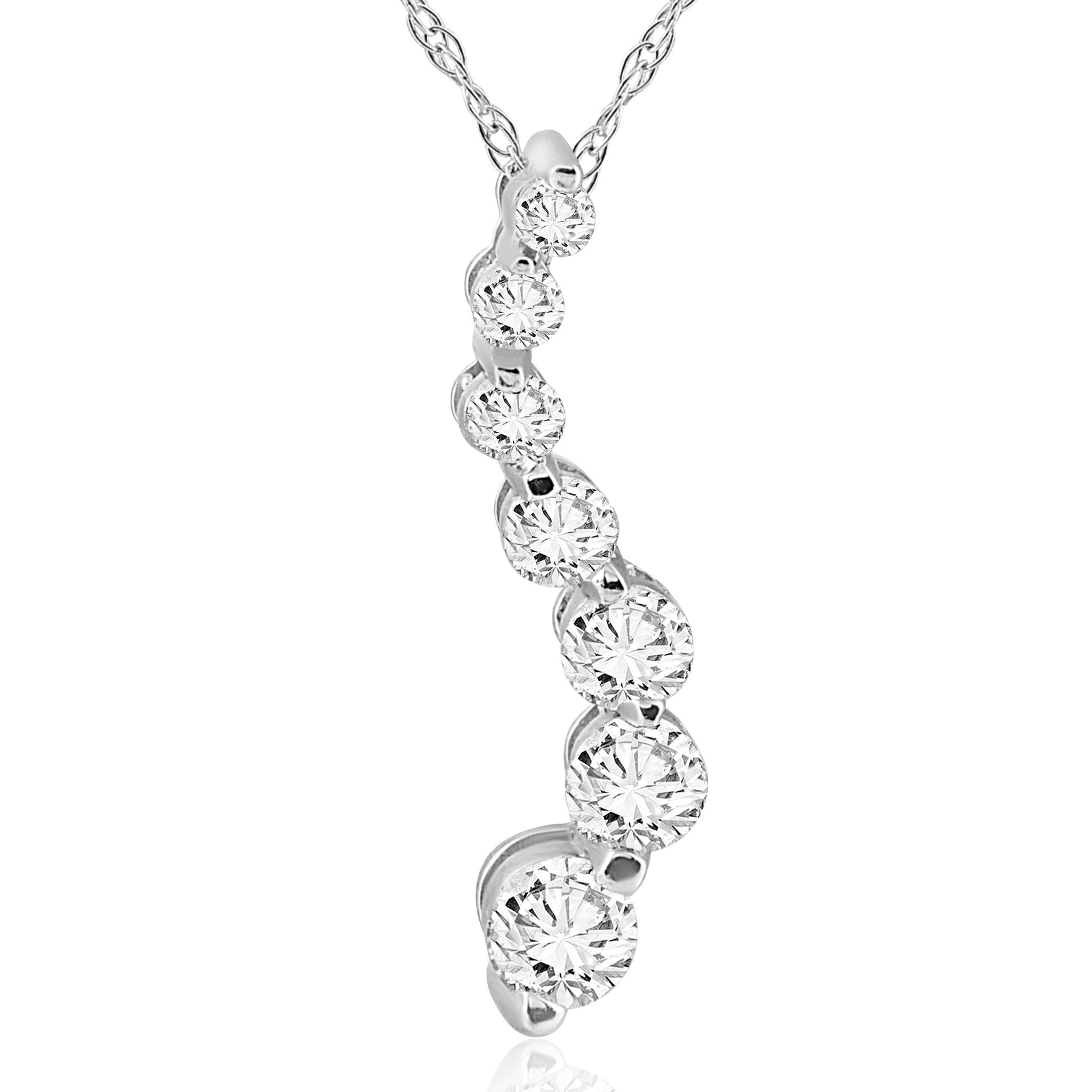 1/2ct Real Diamond Journey Pendant Necklace 14K White Gold