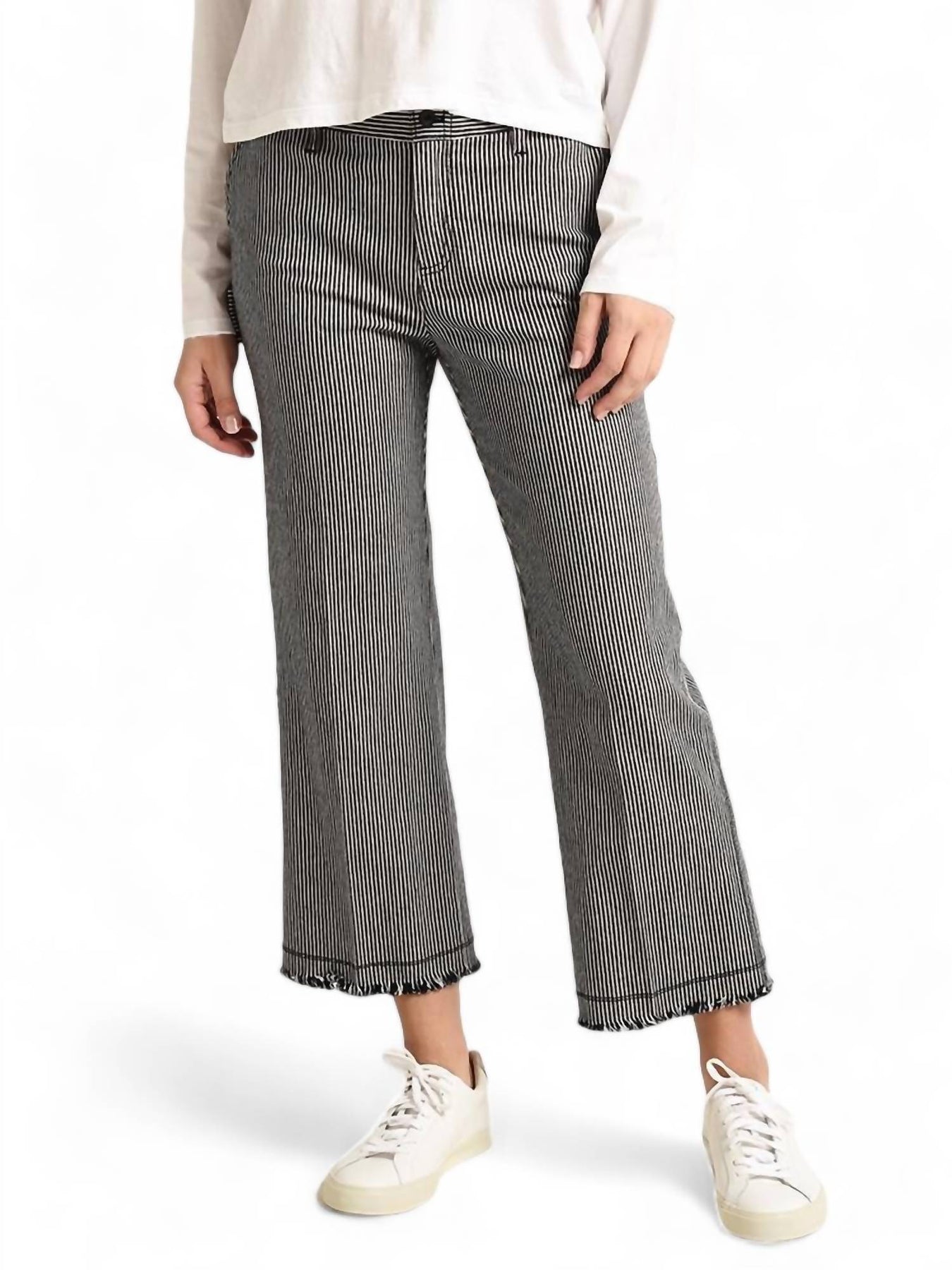 Railroad Stripe Frayed Hem Pant In Indigo White Stripe 7733612347452