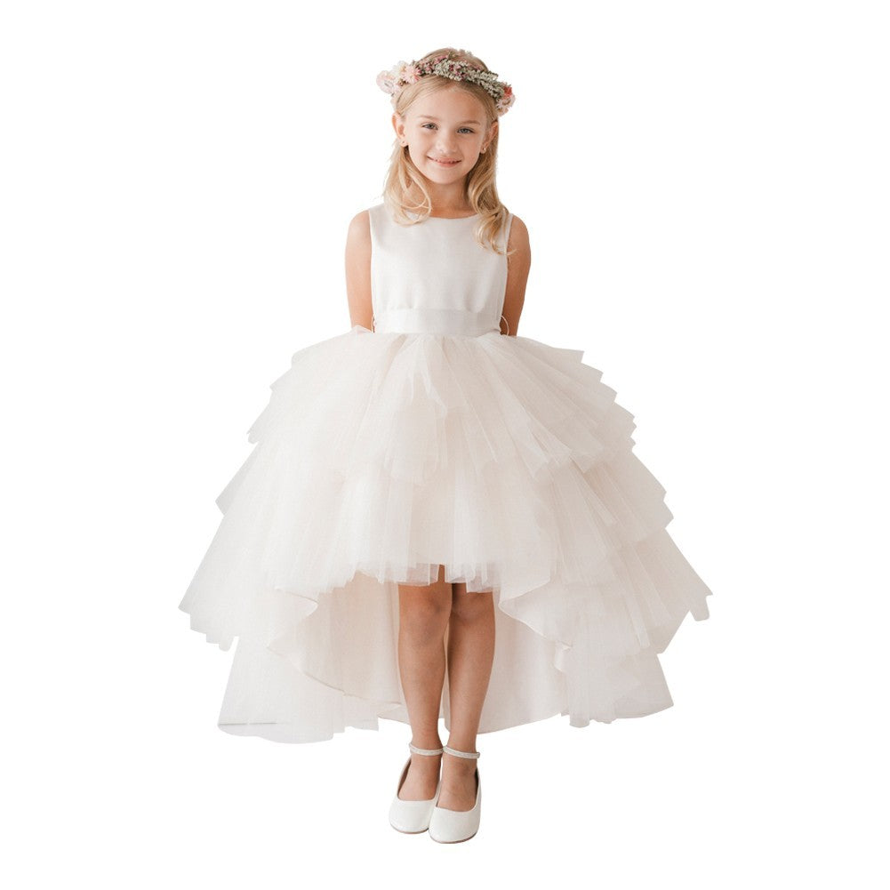 Big Girls Ivory Hi-Low Multi Level Ruffle Tutu Junior Bridesmaid Dress 8-16