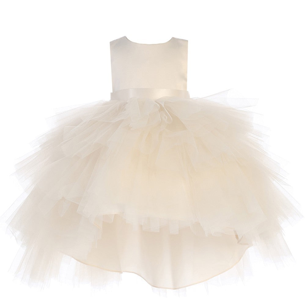 Little Girls Champagne Hi-Low Multi Level Ruffle Tutu Flower Girl Dress 2-6