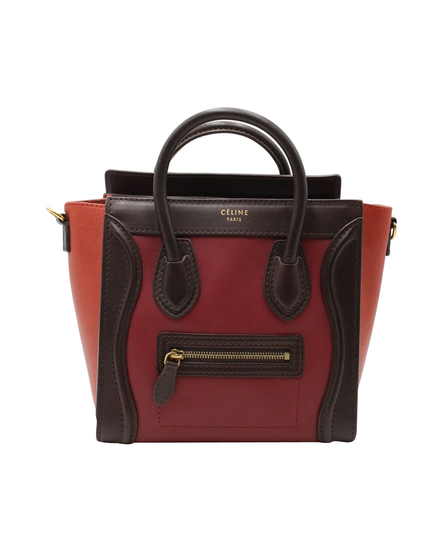 Celine Nano Luggage Tote Bag in Red and Black Calfskin Leather 7707793719356