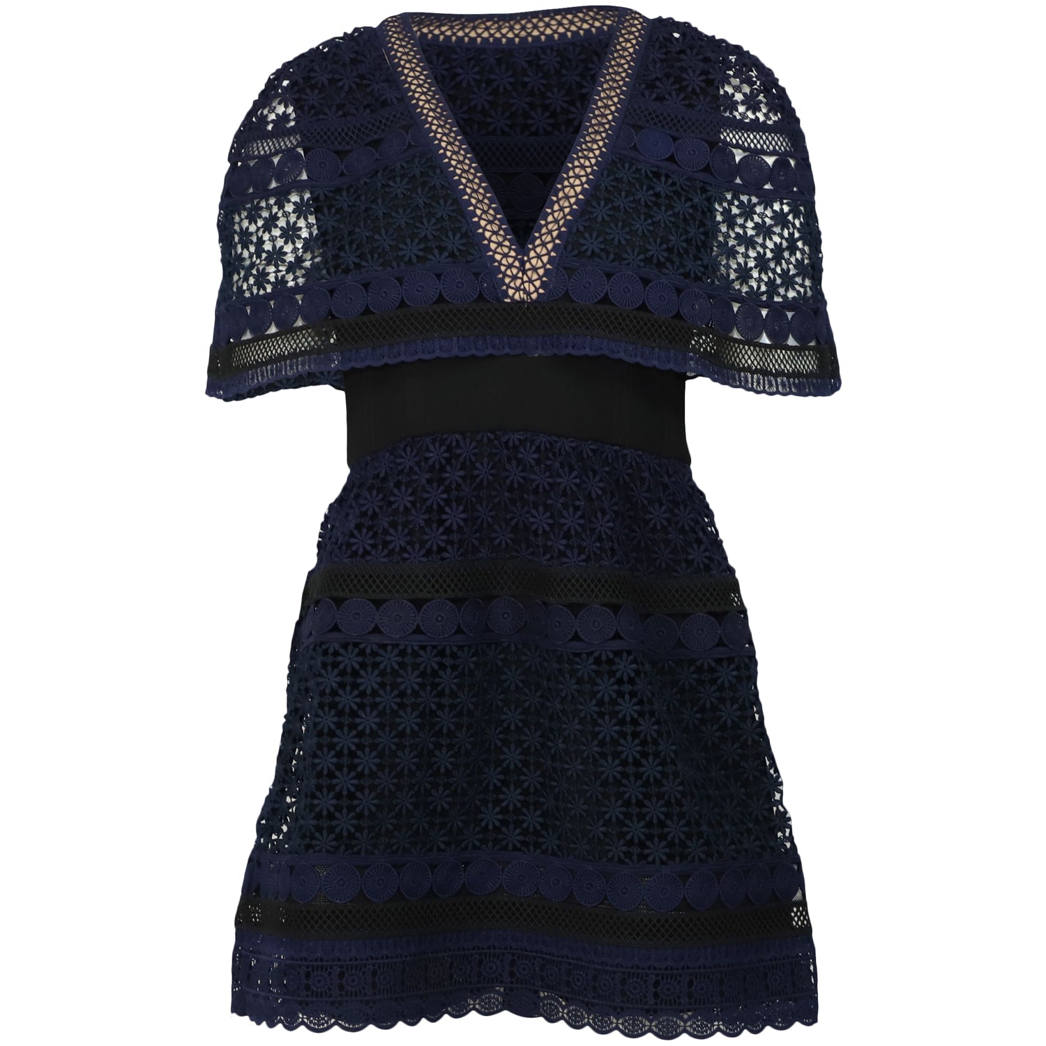 Self-Portrait Guipure Lace Cape Dress in Blue Polyester 7766547365948