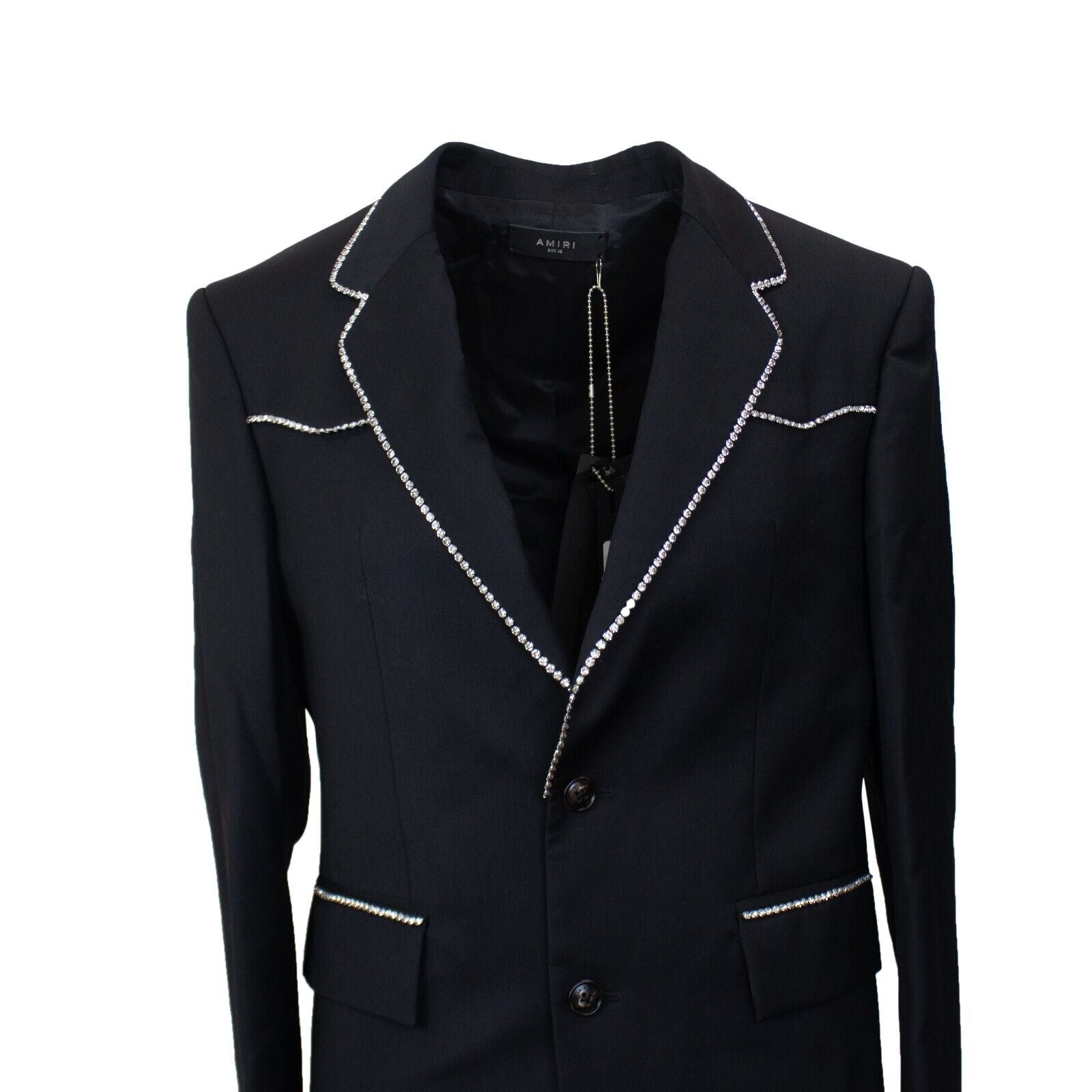 Black Crystal Trim Single Breasted Jacket