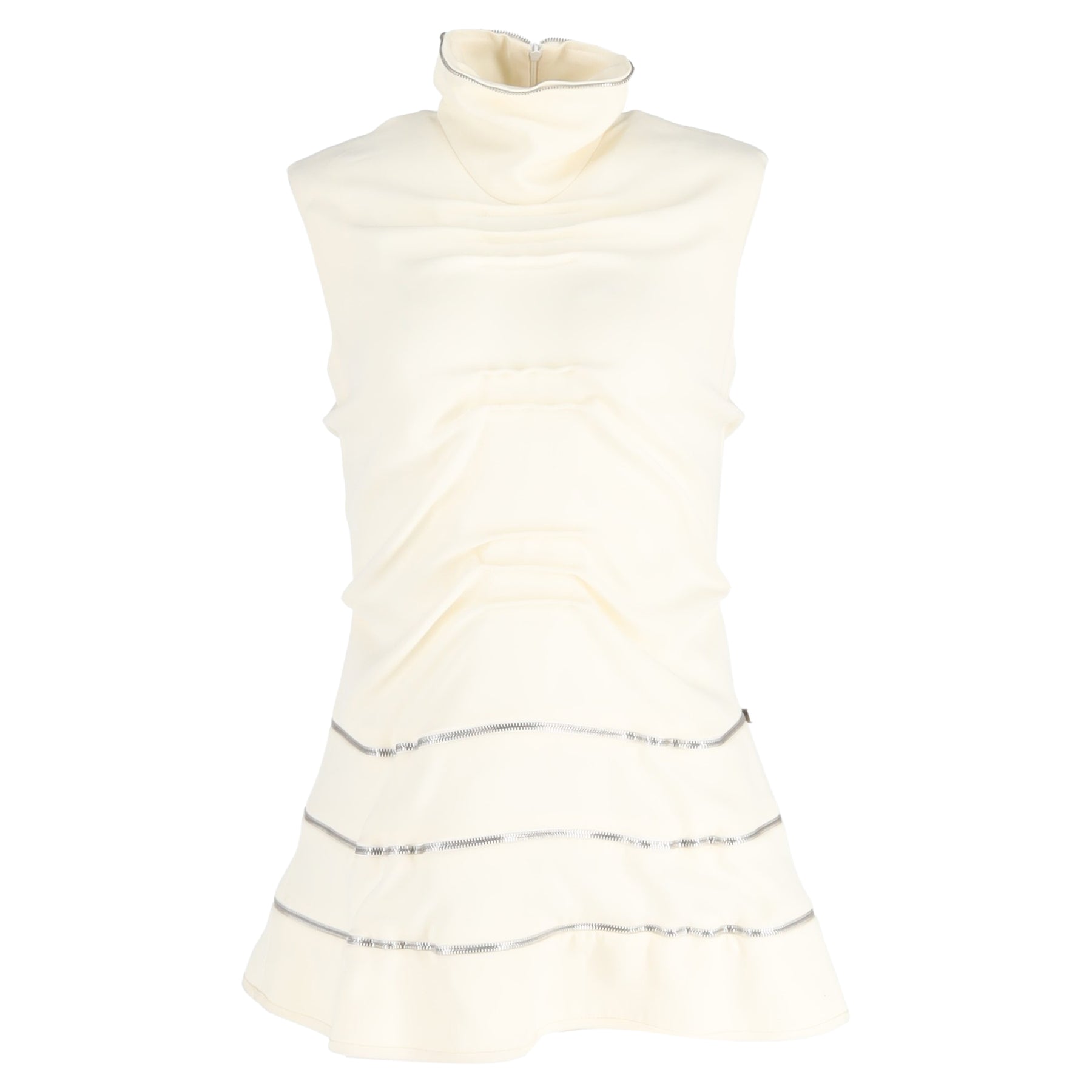 JW Anderson Turtle Neck Ruched and Zipper Detailed Sleeveless Top in Cream Cotton 7833183518780