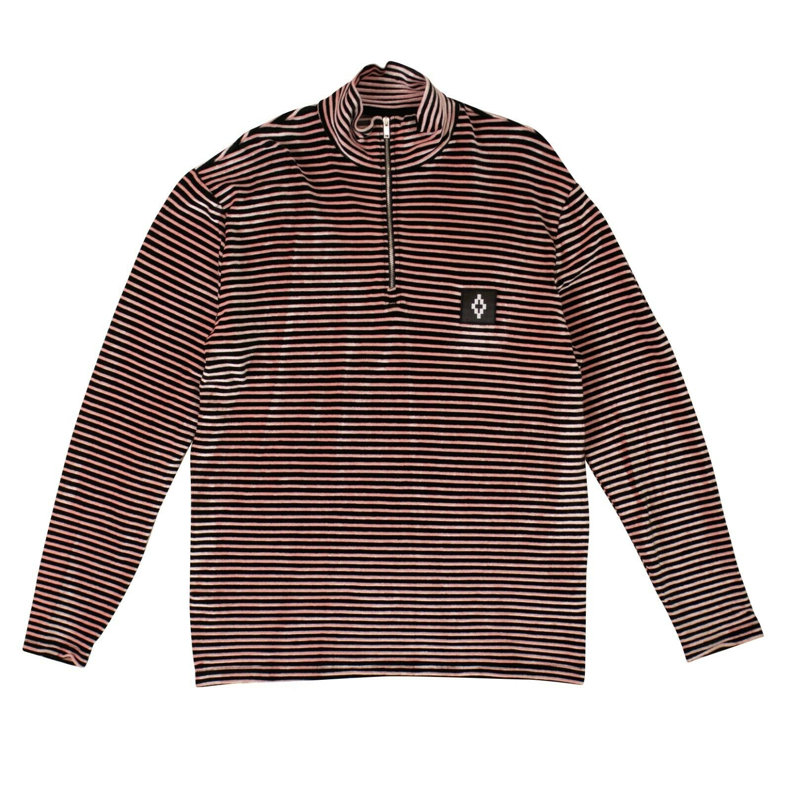 Men's Black And Pink Velour Striped Half Zip Shirt
