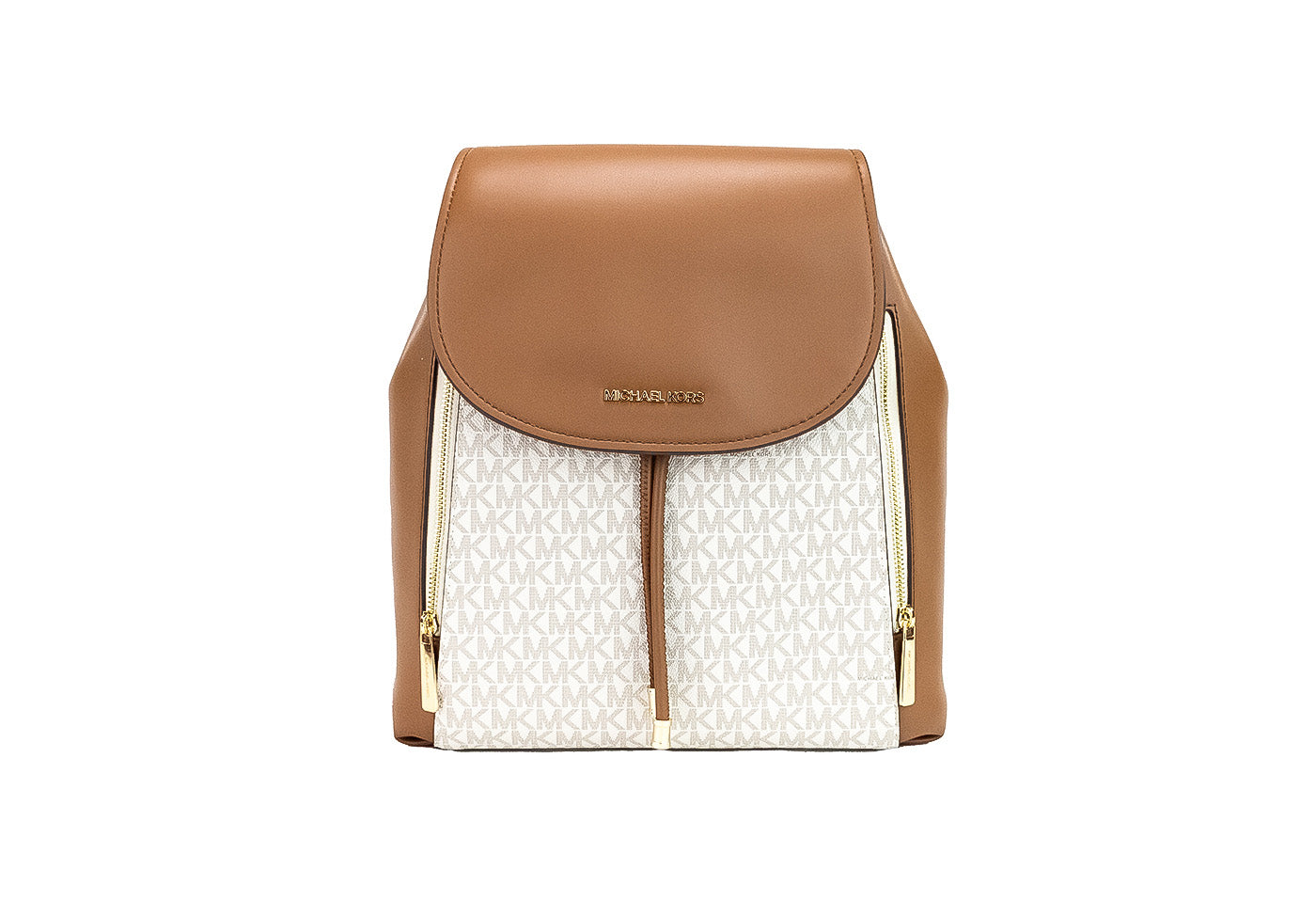 Michael Kors Phoebe Medium ivory Signature PVC Leather Flap Backpack Women's Bookbag