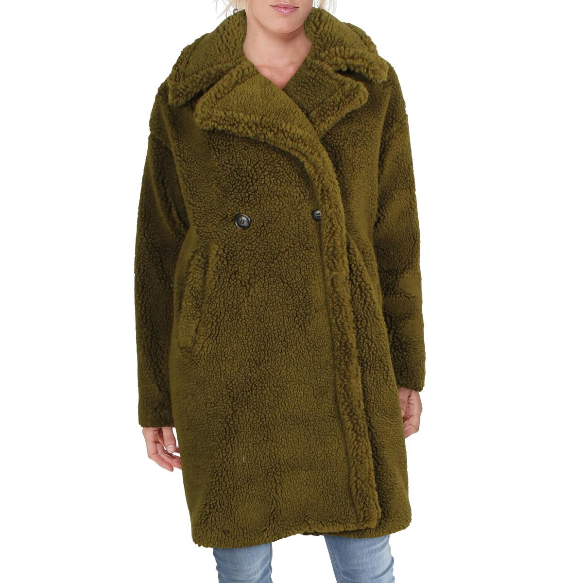 Faux Fur Mid-Length Teddy Jacket with Notch Lapel