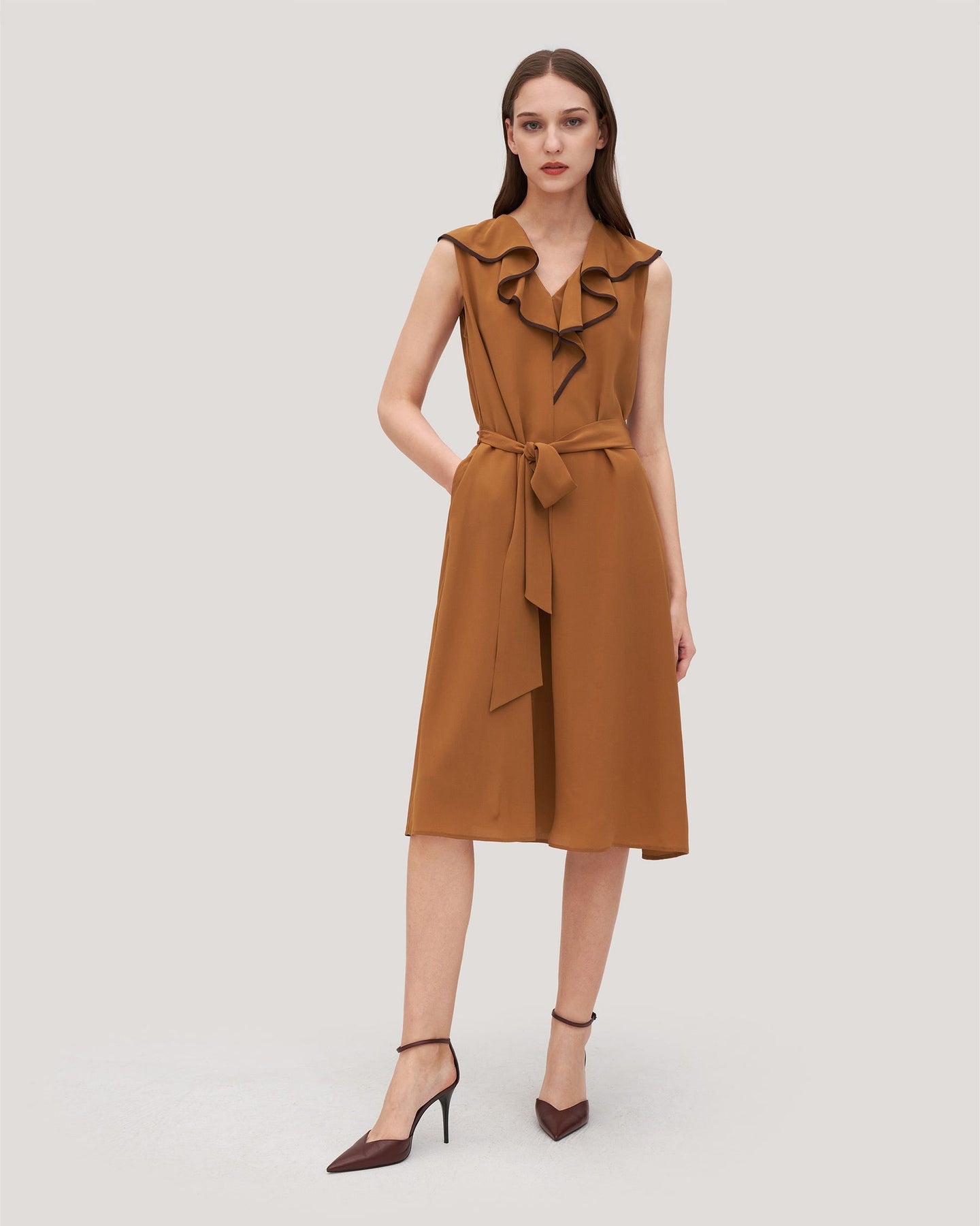 Women's V-Neck Sleeveless Silk Orchid Dress