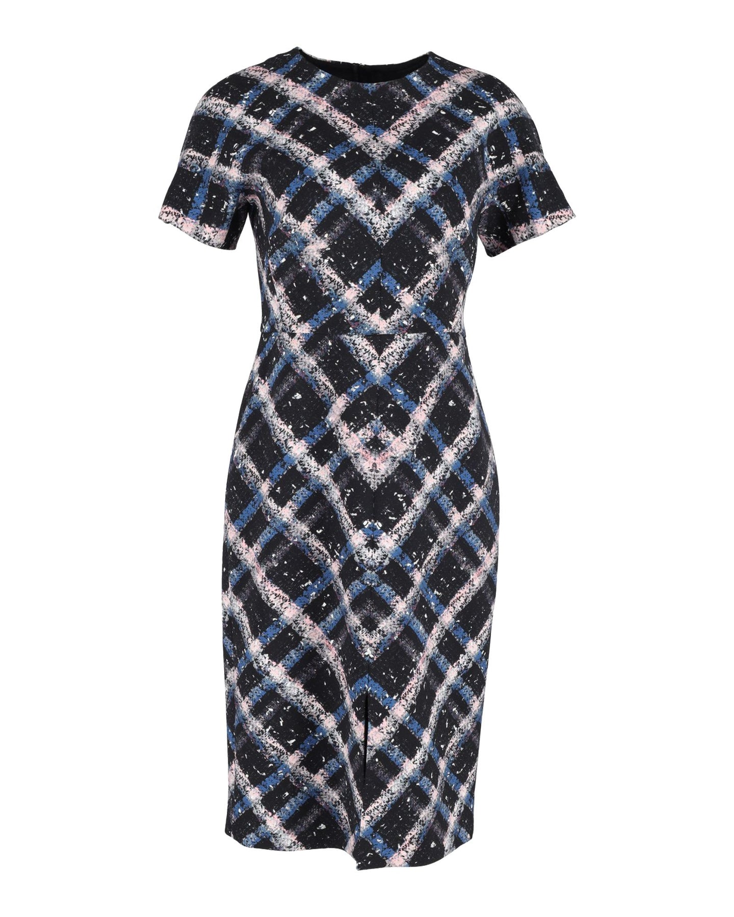 Erdem Checked Midi Dress in Navy Blue Wool 7748746084412