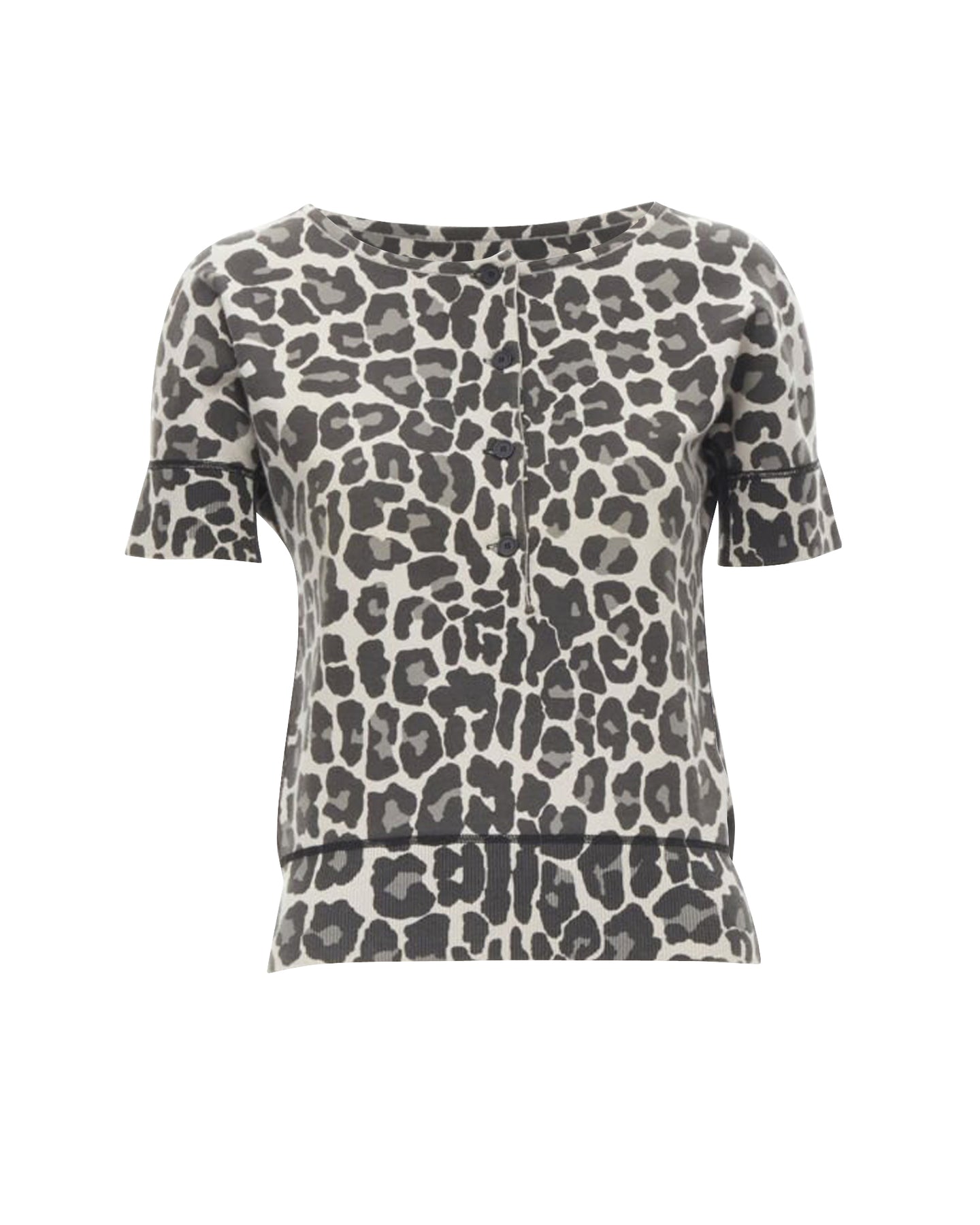 BOTTEGA VENETA grey leopard print cotton blend half button top 7705710100540